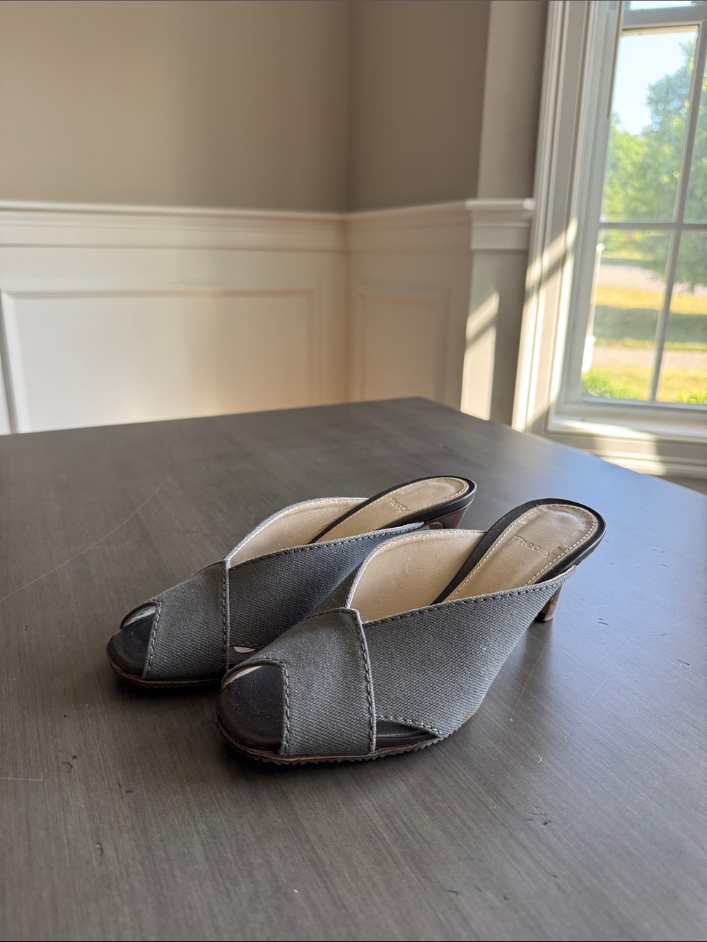 Theory Gray Open-Toe Mules